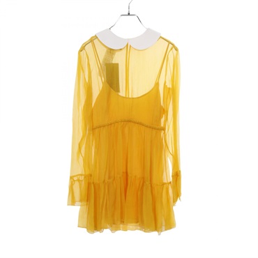 GUCCI chiffon midi dress silk Yellow Women #40