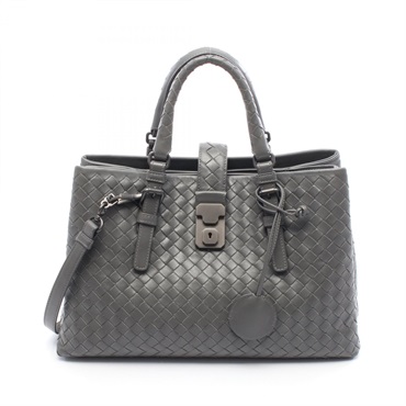 BOTTEGA VENETA Intrecciato Small Roma Shoulder Handbag leather Gray Used Women