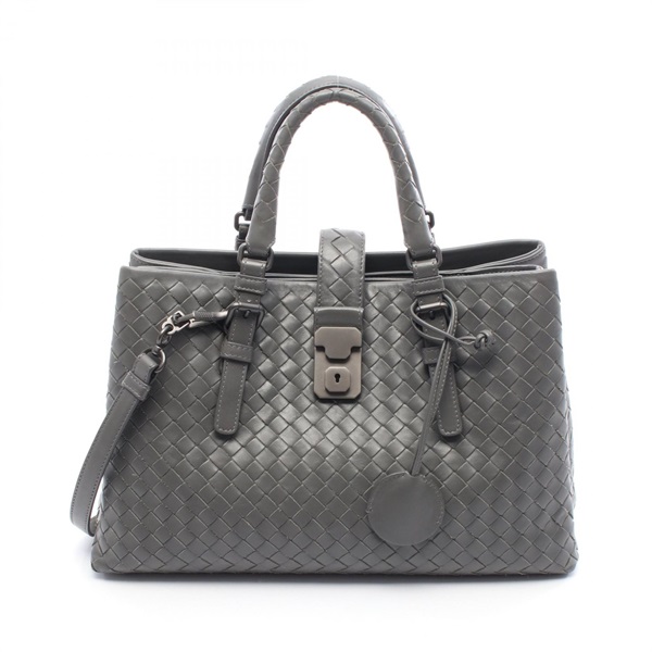 BOTTEGA VENETA Intrecciato Small Roma Shoulder Handbag leather Gray Used Women
