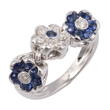 Ponte Vecchio Sapphire Diamond Ring 18KWG White Gold Blue Used Size 6.75