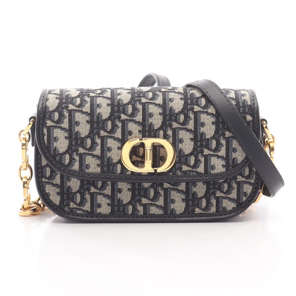 Dior 30 MONTAIGNE Avenue Small Shoulder Bag canvas leather Beige Navy Used GHW
