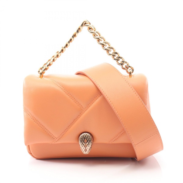 BVLGARI Serpenti Cabochon chain crossbody shoulder Handbag leather Orange Used