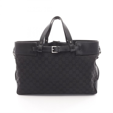 GUCCI GG canvas Tote hand Bag 106251 canvas leather Black Used Women