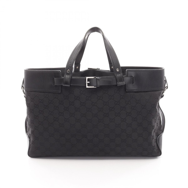 GUCCI GG canvas Tote hand Bag 106251 canvas leather Black Used Women