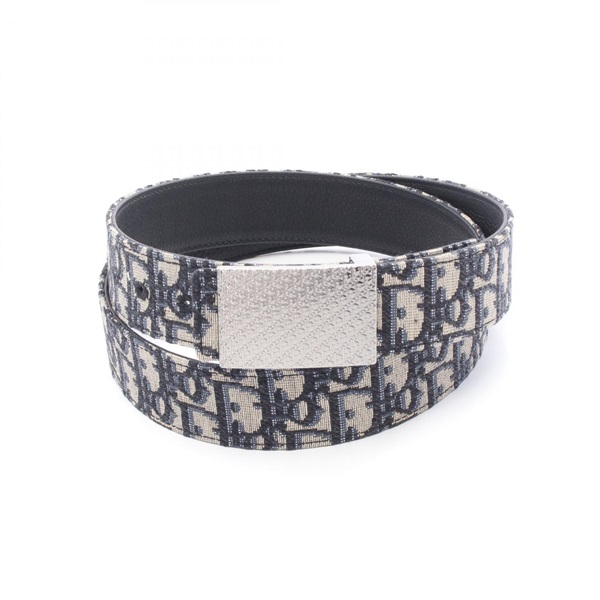 Christian Dior Oblique belt 4424RUYSEH05E100 canvas leather Navy Gray NEW mens
