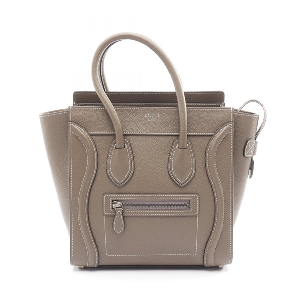 CELINE Luggage micro shopper Tote hand Bag leather Brown Used Women