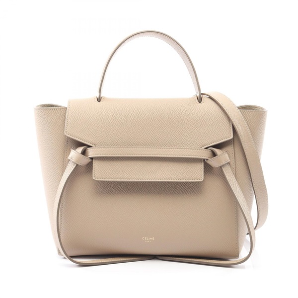 CELINE BELT MICRO Shoulder Crossbody Handbag leather Beige Used Women