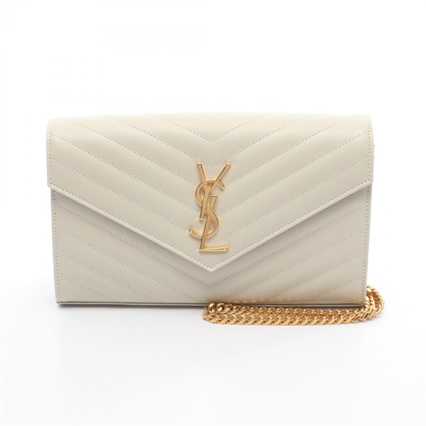 SAINT LAURENT PARIS Cassandra Classic Chain Shoulder Bag leather Beige NEW GHW