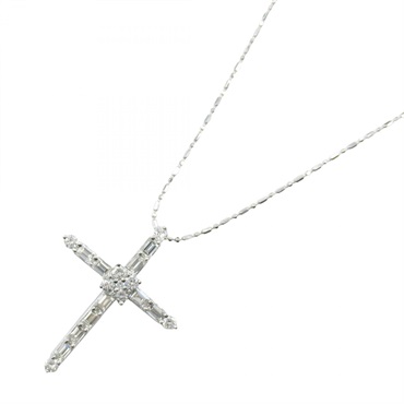 JEWELRY Diamond cross Necklace pendant 42cm 18K White Gold Used