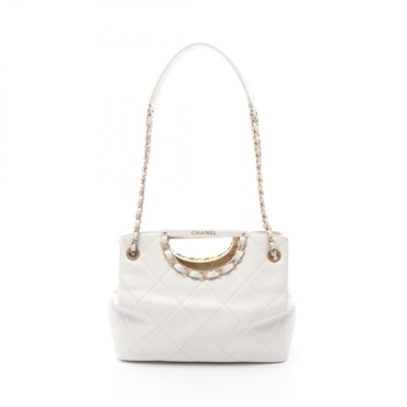 CHANEL Matelasse Chain Shoulder Bag AS1468 leather White Used Women GHW CC Coco