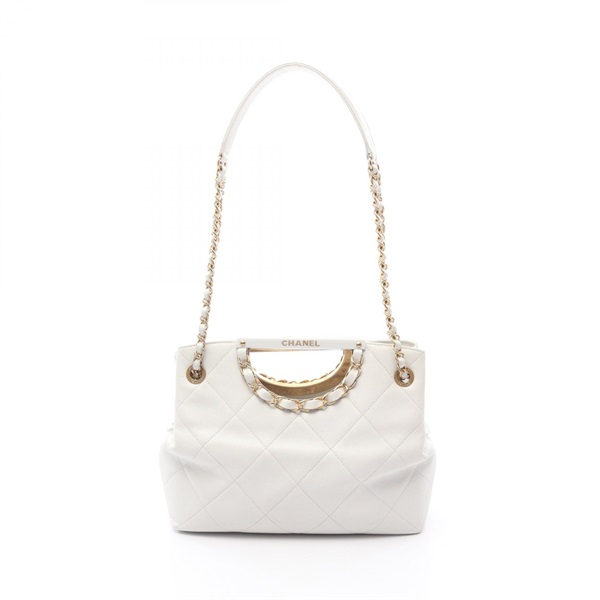 CHANEL Matelasse Chain Shoulder Bag AS1468 leather White Used Women GHW CC Coco