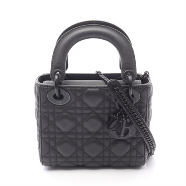 Dior Lady Dior Mini Cannage Shoulder Handbag M0505SLOI_M989 leather Black Used
