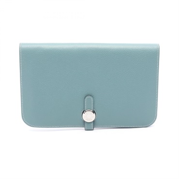 HERMES Dogon GM Bifold purse Evercolor leather Blue Used Women R SHW