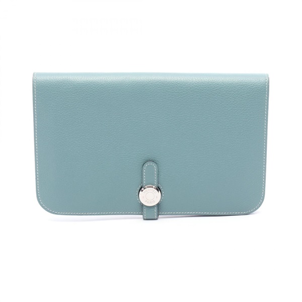 HERMES Dogon GM Bifold purse Evercolor leather Blue Used Women R SHW