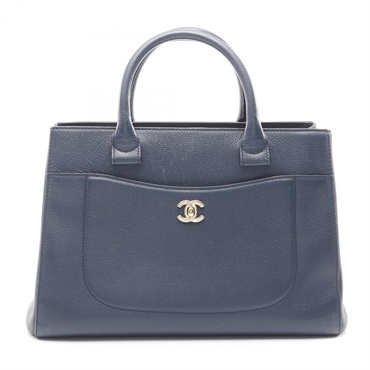 CHANEL Neo Executive Tote Hand Bag leather Navy Used Women GHW CC Coco