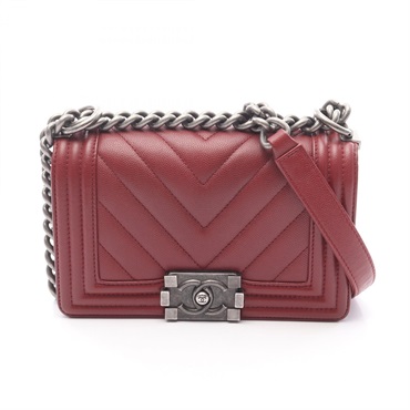 CHANEL Boy Chanel Small Shoulder Bag leather Grained calfskin Bordeaux Used SHW