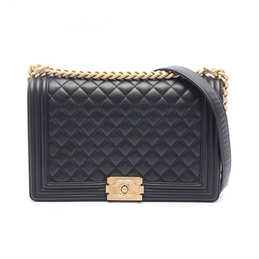 CHANEL Boy Chanel L Matelasse Shoulder Bag leather Black Used Women GHW CC