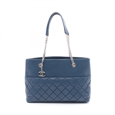 CHANEL Matelasse Chain Shoulder Tote Bag A98620 Lamb sheep leather Blue Used SHW