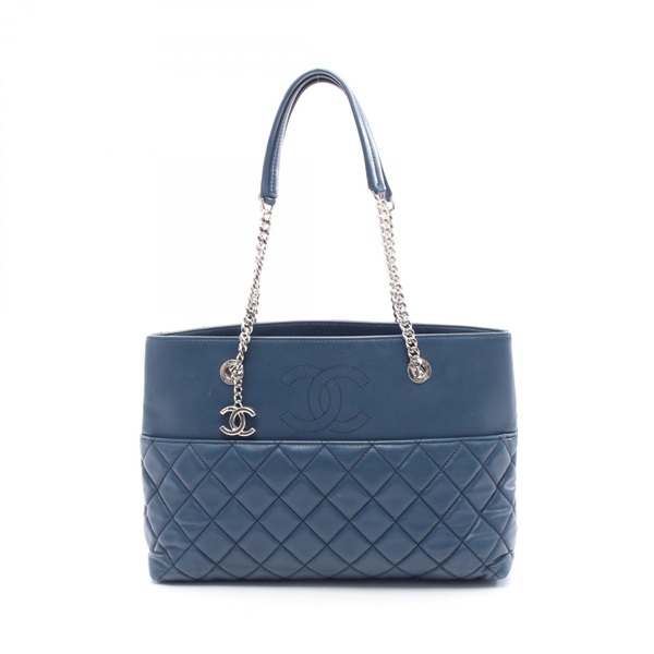 CHANEL Matelasse Chain Shoulder Tote Bag A98620 Lamb sheep leather Blue Used SHW