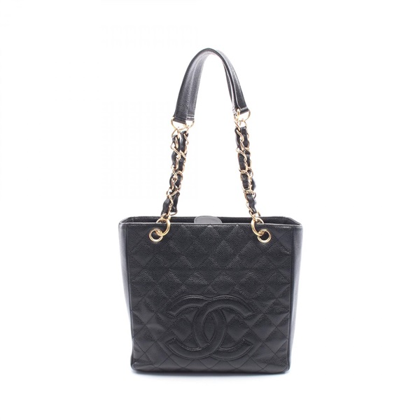CHANEL Matelasse PST Shoulder Tote Bag leather Grained calfskin Black Used GHW
