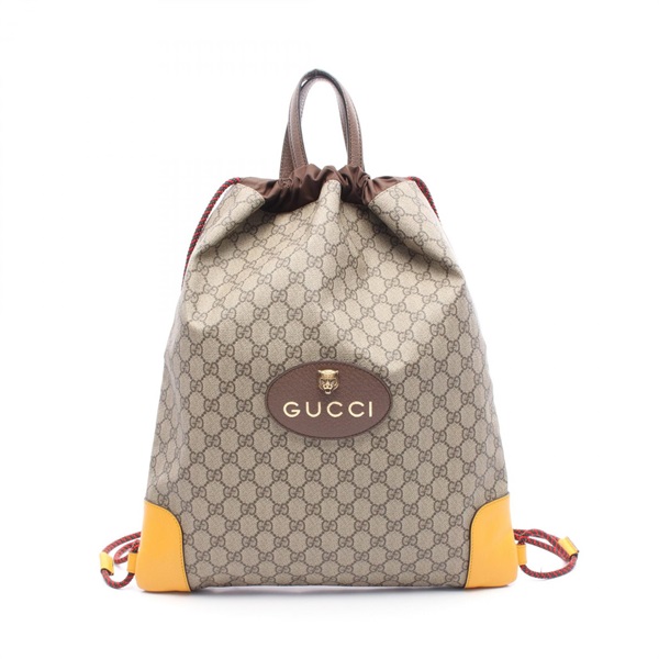 GUCCI GG Supreme Drawstring Backpack 473872 canvas leather Beige Yellow Used
