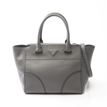 PRADA CITY CALF Shoulder Tote Handbag B2861K leather Gray Used Women crossbody