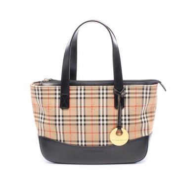 BURBERRY Nova Check Handbag canvas leather Beige Black Multicolor Used Women