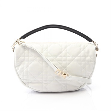 Dior VIBE Medium Hobo Cannage Shoulder Handbag leather White Black Used Women