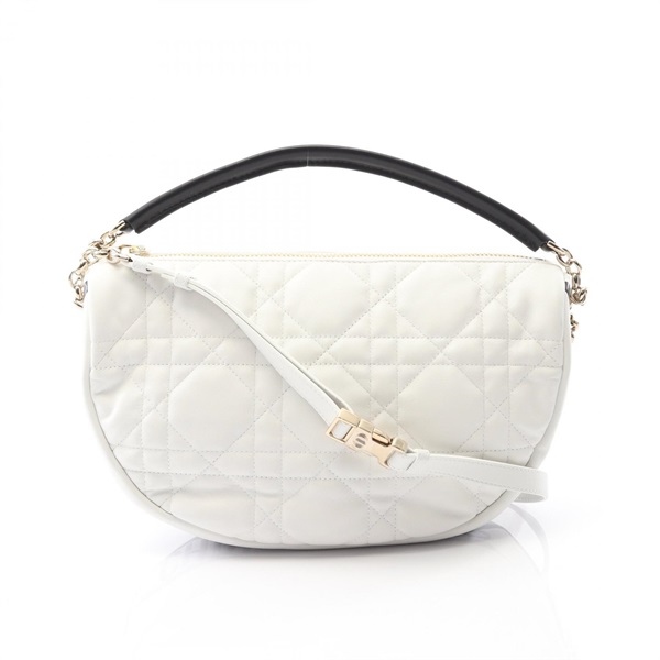Dior VIBE Medium Hobo Cannage Shoulder Handbag leather White Black Used Women