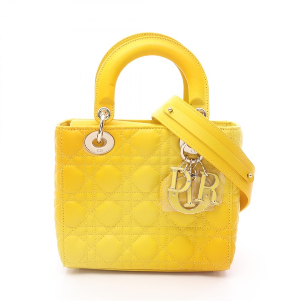 Dior Lady Dior Small Cannage Shoulder Tote Handbag leather Yellow Used Women