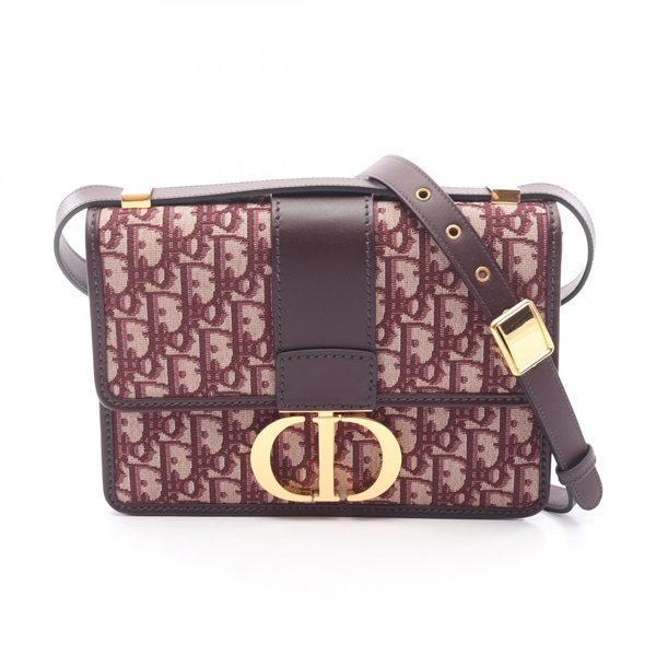 Dior 30 MONTAIGNE Oblique Jacquard Shoulder Bag canvas leather Bordeaux Used GHW