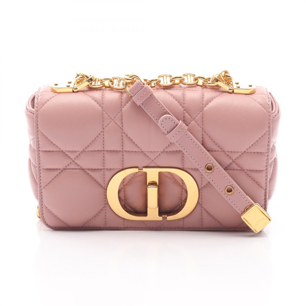 Dior CARO Small Cannage Chain Shoulder Bag leather Pink Used Women crossbody