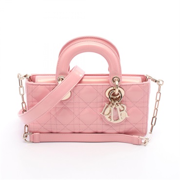 Christian Dior Lady D-Joy Small Cannage crossbody Handbag leather Pink Used