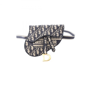 Christian Dior Saddle Waist Belt Bum Bag canvas Beige Navy Used Women CD