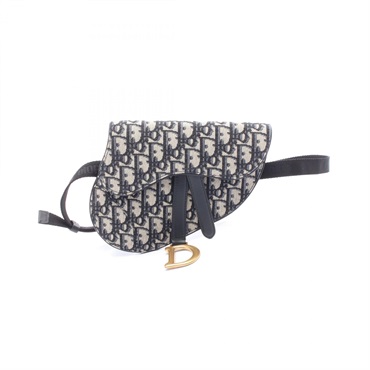 Christian Dior SADDLE Oblique Waist belt bum bag canvas leather Navy Gray Used