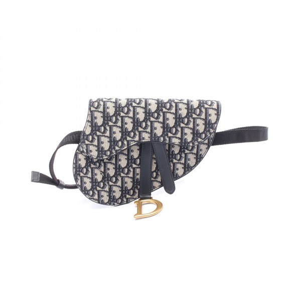 Christian Dior SADDLE Oblique Waist belt bum bag canvas leather Navy Gray Used