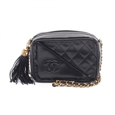 CHANEL Matelasse COCO Mark Camera Chain Shoulder Bag Lambskin Black GHW Used CC