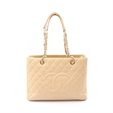 CHANEL Matelasse Grand Shopping GST Chain Tote Bag leather Beige Used Women GHW