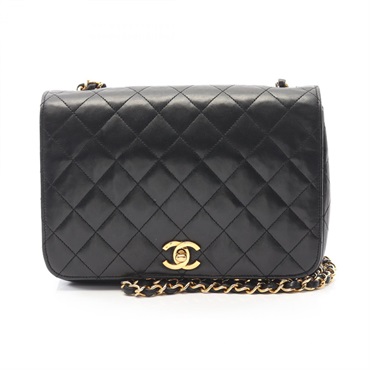 CHANEL Matelasse full flap Chain Shoulder Bag Lamb leather Black Used Women GHW