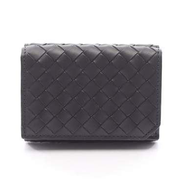 BOTTEGA VENETA Intrecciato Tri-fold Wallet leather Black Used Women BV