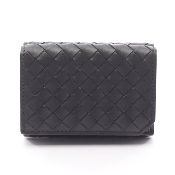 BOTTEGA VENETA Intrecciato Tri-fold Wallet leather Black Used Women BV