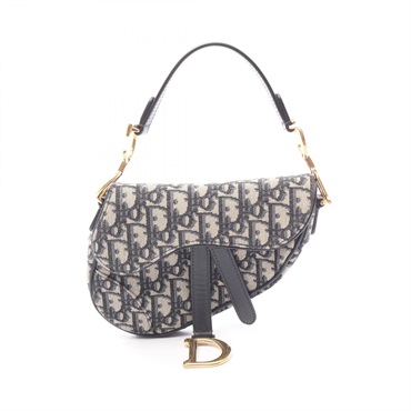 Dior Mini Saddle Oblique Handbag canvas leather Beige Navy Used Women GHW
