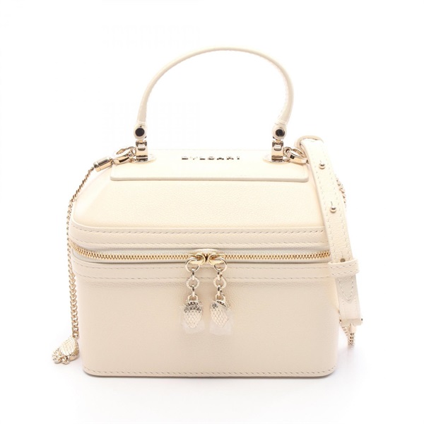 BVLGARI Serpenti Vanity Chain Shoulder Handbag leather Beige Used crossbody