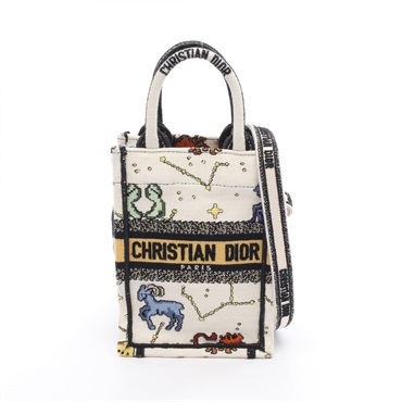 Christian Dior BOOK TOTE Mini shoulder Handbag canvas White Black Used Women