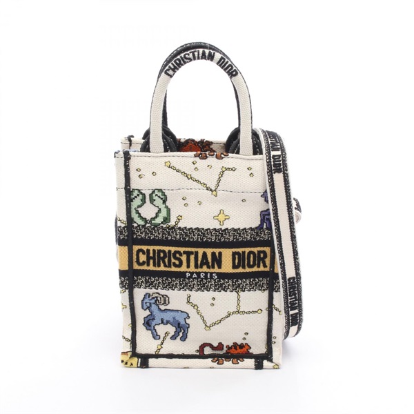 Christian Dior BOOK TOTE Mini shoulder Handbag canvas White Black Used Women