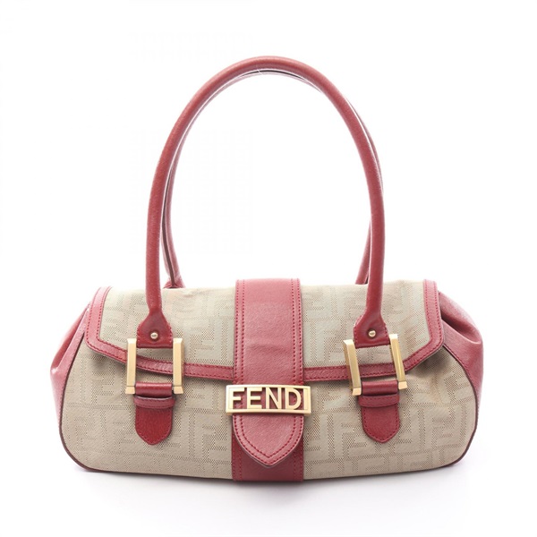 FENDI Zucca Shoulder Handbag 8BN116 Canvas leather Brown Red Used Women