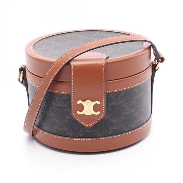 CELINE Tambour Medium Triomphe Crossbody Shoulder Bag 19519 canvas leather Brown
