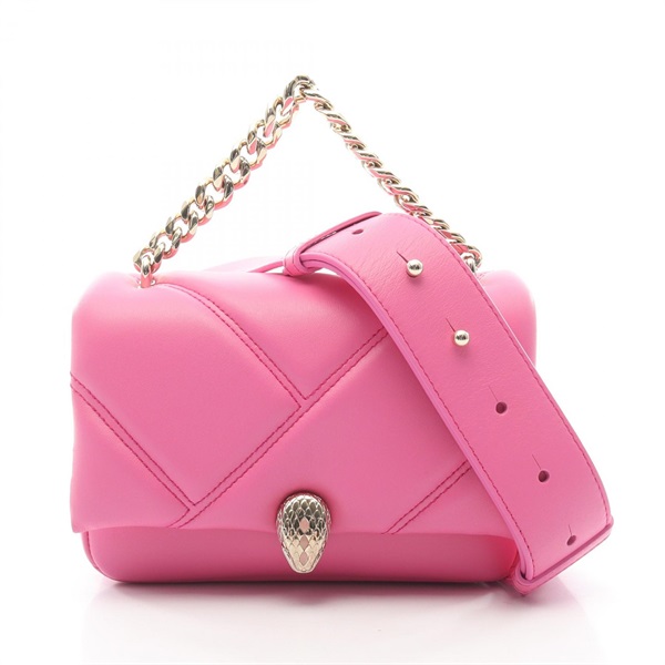 BVLGARI Serpenti Cabochon chain shoulder crossbody Handbag leather Pink Used