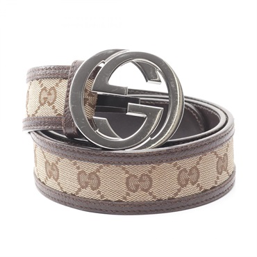 GUCCI Interlocking G GG canvas belt ceinture canvas leather Beige Brown Used