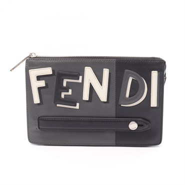 FENDI business clutch bag 7N0078 leather Black Gray White Used mens